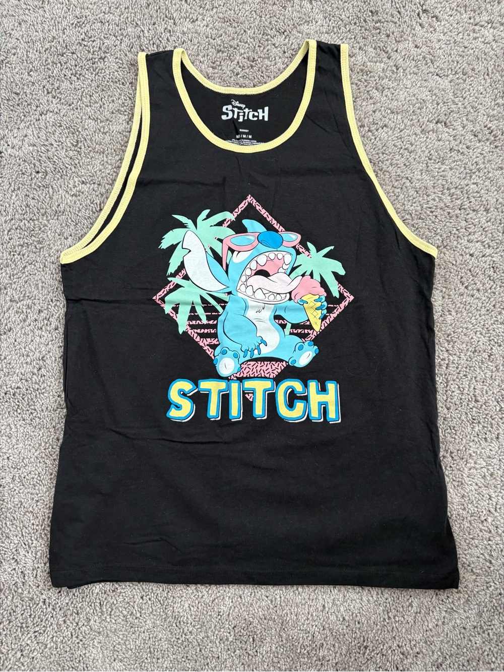 Disney Black Tank with Yellow Trim and Pastel Graphic